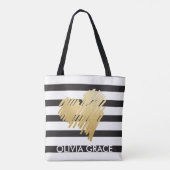 Speciaal Faux Gold Heart Black Striped Tote Bag (Achterkant)