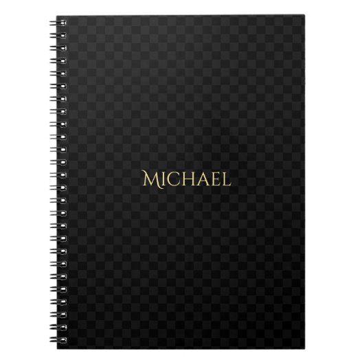 Speciaal Faux Gold Name Black Check Pattern Notitieboek (Voorkant)