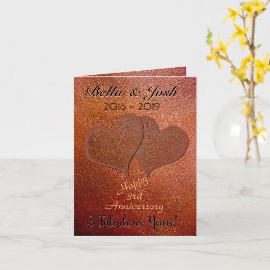 Speciaal Faux Leather 3rd Wedding Jubileum Kaart (Gele Bloem)