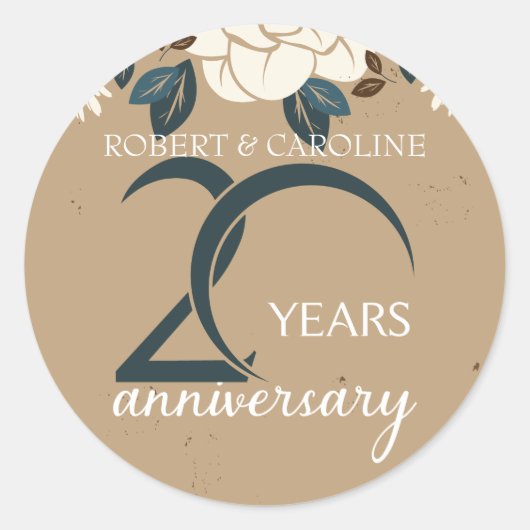 Speciaal Floral 20th Wedding Jubileum Ronde Sticker (Voorkant)