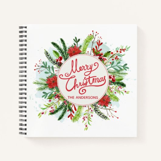 Speciaal Floral Wreath-kerstboek Notitieboek (Voorkant)
