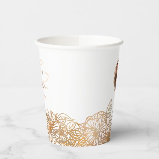 Speciaal foto Roos Gold Flowers Chic Wedding Papieren Bekers (Links)