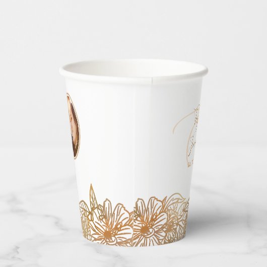 Speciaal foto Roos Gold Flowers Chic Wedding Papieren Bekers (Rechts)