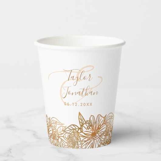 Speciaal foto Roos Gold Flowers Chic Wedding Papieren Bekers (Voorkant)