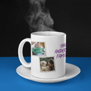 Speciaal fotocollage van 4 families met teksten koffiemok