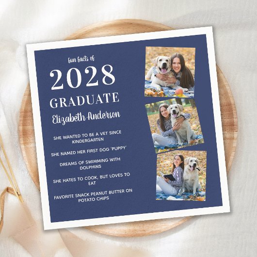 Speciaal Fun Facts Navy Blue Photo Afstuderen Servet