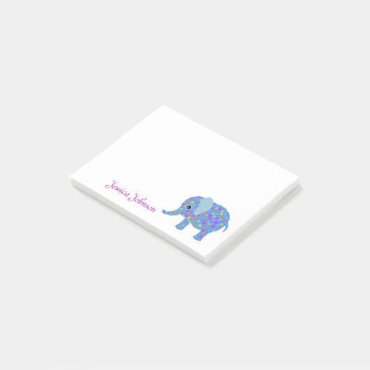 Speciaal Funny Blue Floral Elephant notitieblok Post-it® Notes (Schuin)
