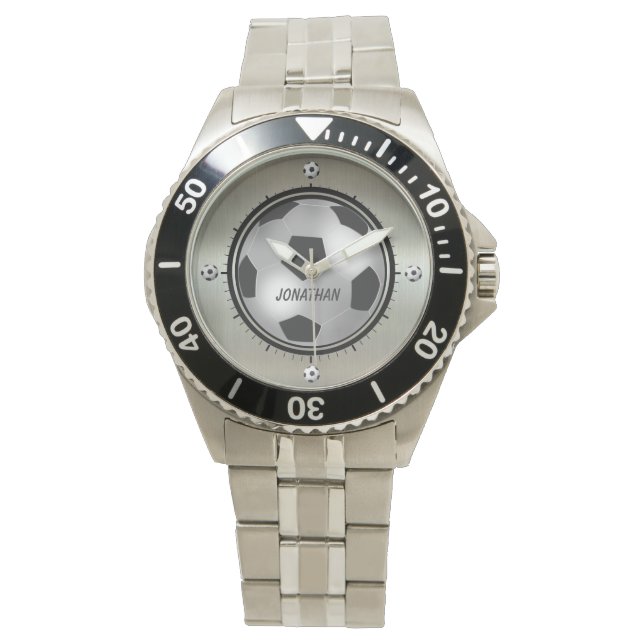 Speciaal gedrukt voetbal van metallisch zilver horloge (Voorkant)