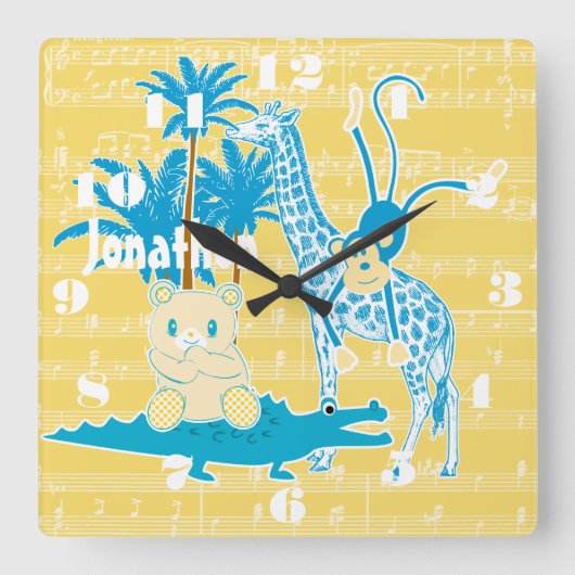 Speciaal geel blauw Oerwoud Vierkante Klok (Voorkant)