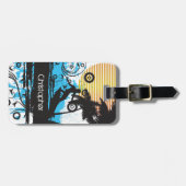 Speciaal gekromd surfend tropisch strand bagagelabel (Voorkant horizontaal)