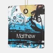 Speciaal gekromde kerst met surfstrand keramisch ornament (Links)