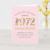 Speciaal gepersonaliseerd 50e verjaardag 1972 Roze Kaart (Gele Bloem)