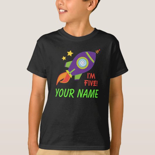 Speciaal gepersonaliseerd 5e verjaardag Rocketship T-shirt (Voorkant)
