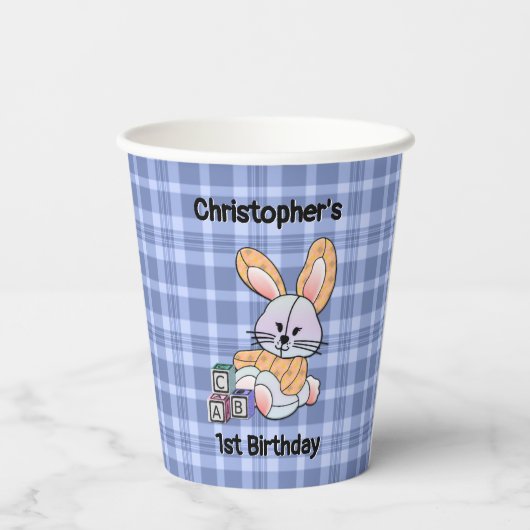 Speciaal gepersonaliseerd blauw geplakt zursery ar papieren bekers (Achterkant)