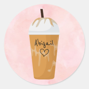 Speciaal gepersonaliseerd chic Coffee Trendy roze Ronde Sticker