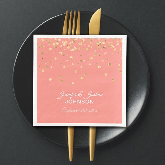 Speciaal gepersonaliseerd CORAL Peach Gold Confett Servetten
