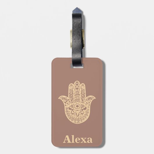Speciaal gepersonaliseerd gerecht Hamsa hand terra Bagagelabel (Achterkant verticaal)
