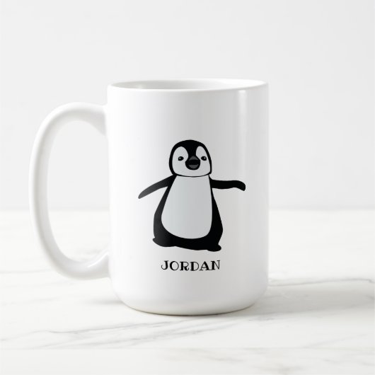Speciaal gepersonaliseerd grijs schattig pinguïn i koffiemok (Links)