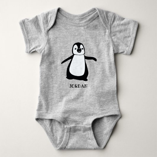Speciaal gepersonaliseerd grijs schattig pinguïn i romper (Voorkant)