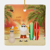 Speciaal gepersonaliseerd kerstkerstfeest met surf keramisch ornament (Achterkant)