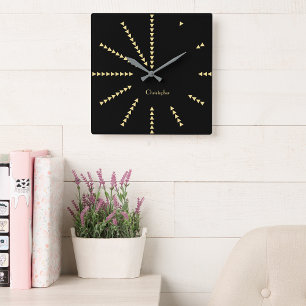 Speciaal gepersonaliseerd modern elegant zwart Fau Vierkante Klok