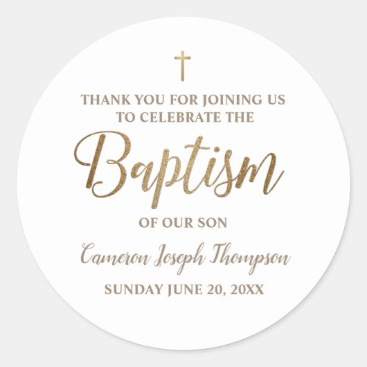 Speciaal gepersonaliseerd Modern Gold Baby baptism Ronde Sticker (Voorkant)