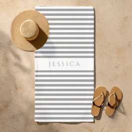 Speciaal gepersonaliseerd modern grijs striped pat strandlaken