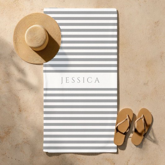 Speciaal gepersonaliseerd modern grijs striped pat strandlaken