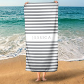Speciaal gepersonaliseerd modern grijs striped pat strandlaken