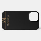 Speciaal gepersonaliseerd modern zwart goudmonogra iPhone hoesje (Achterkant horizontaal)