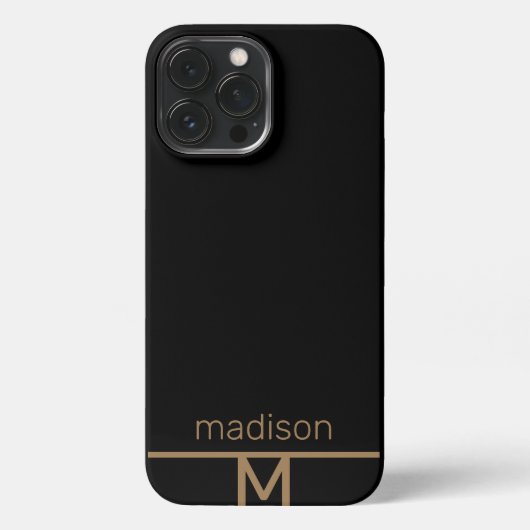 Speciaal gepersonaliseerd modern zwart goudmonogra iPhone hoesje (Achterkant)