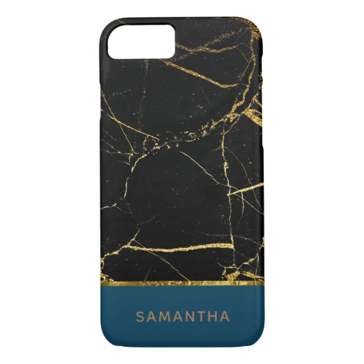 Speciaal gepersonaliseerd modern zwart marmer Blau Case-Mate iPhone Case (Achterkant)