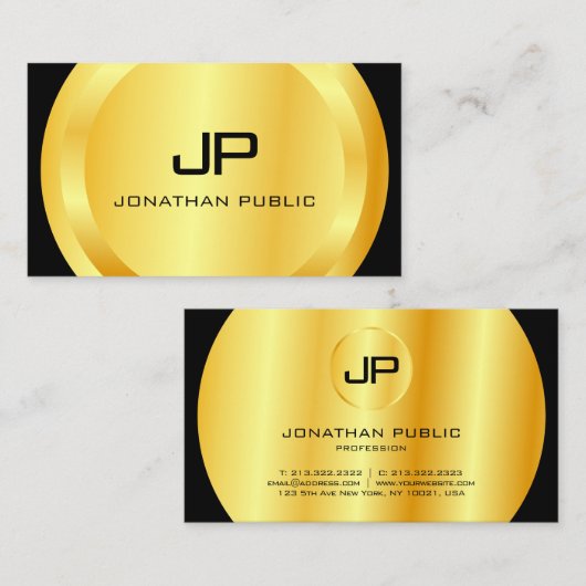 Speciaal gepersonaliseerd modern zwart monogram le visitekaartje (Voorkant / Achterkant)