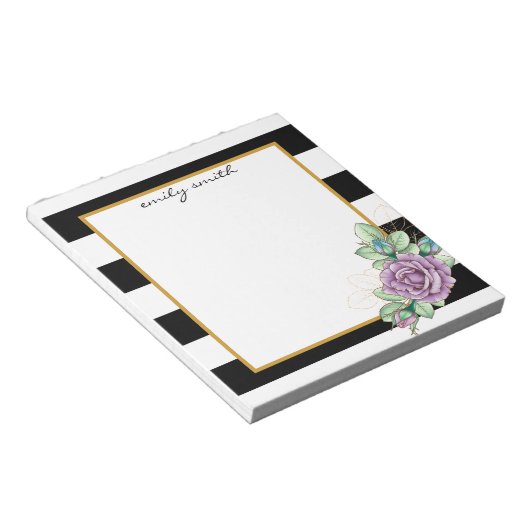 Speciaal gepersonaliseerd modern zwart-wit Stripe  Notitieblok (Schuin)