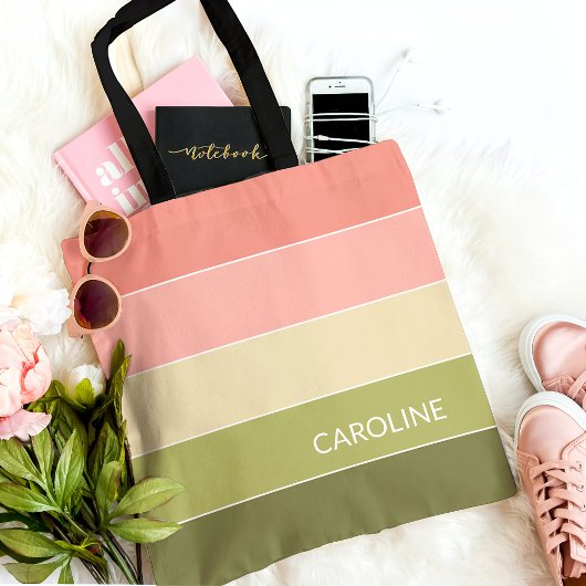 Speciaal gepersonaliseerd multikleurenblok Stripes Tote Bag