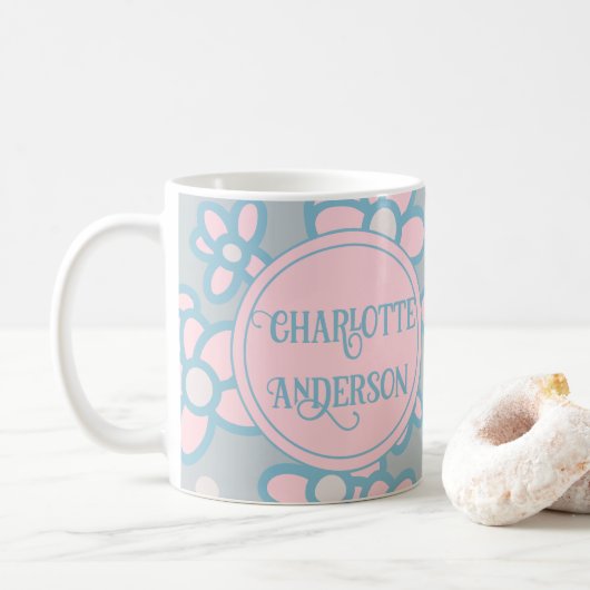 Speciaal gepersonaliseerd retro Floral Pastel Koffiemok (Met donut)