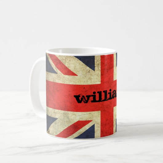 Speciaal gepersonaliseerd sleepnetje van Union Jac Koffiemok (Voorkant links)