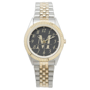 Speciaal gepersonaliseerd zwart en gouden bruiloft horloge