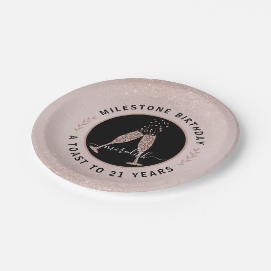 Speciaal gepersonaliseerde 21e verjaardag glitter papieren bordje (Gekanteld)