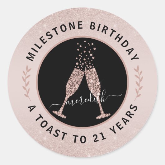 Speciaal gepersonaliseerde 21e verjaardag glitter  ronde sticker (Voorkant)