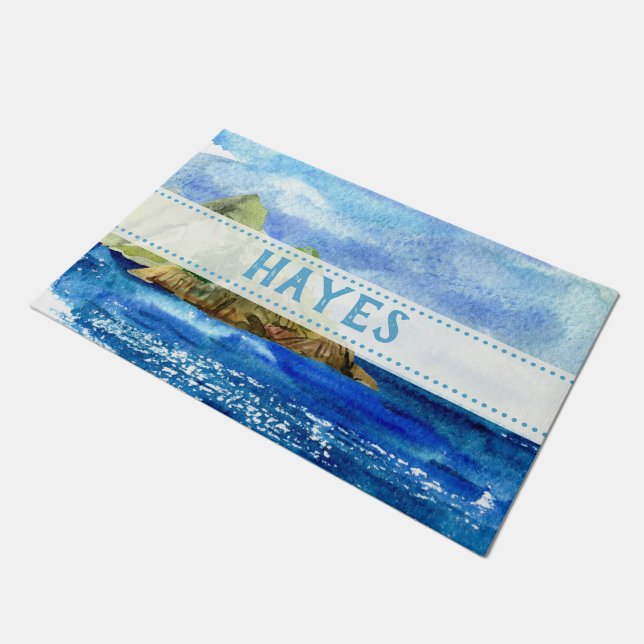 Speciaal gepersonaliseerde blauwe kustzone strand  deurmat (Schuin)