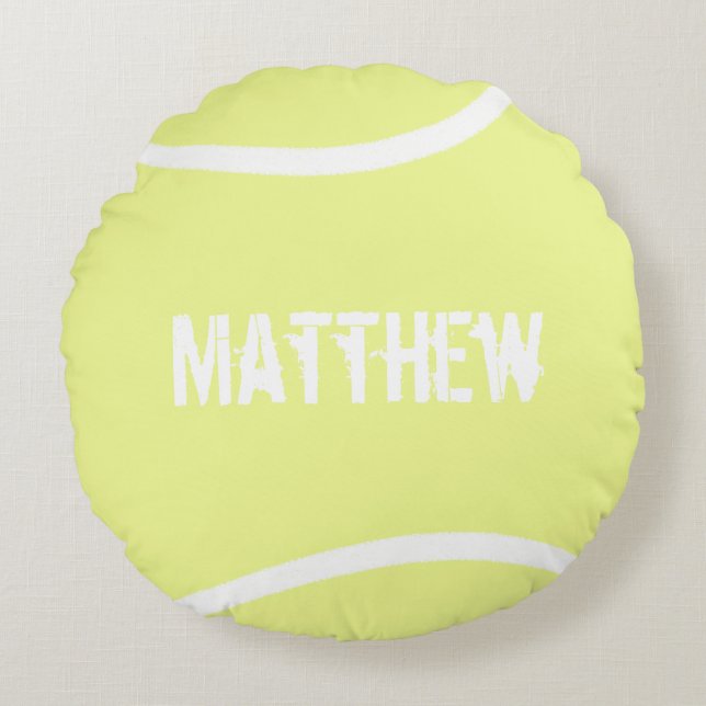 Speciaal gepersonaliseerde Bright Gele Tennis Ball Rond Kussen (Voorkant)