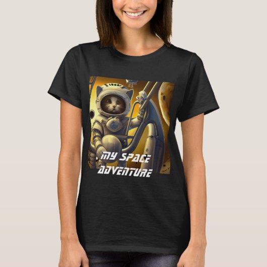 Speciaal gepersonaliseerde Cat Astronaut Illustrat T-shirt (Voorkant)