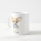 Speciaal gepersonaliseerde Cute Chihuahua Blue Bow Koffiemok (Voorkant links)