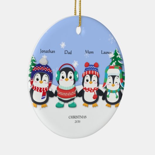 Speciaal gepersonaliseerde Cute Four Penguin Snow  Keramisch Ornament (Rechts)