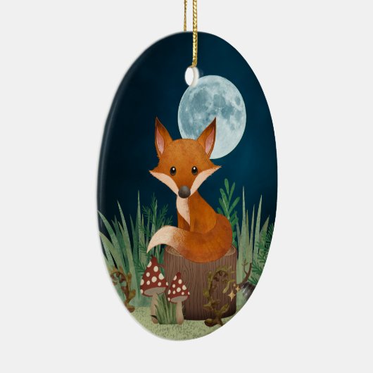 Speciaal gepersonaliseerde Cute Fox en Full Moon K Keramisch Ornament (Rechts)