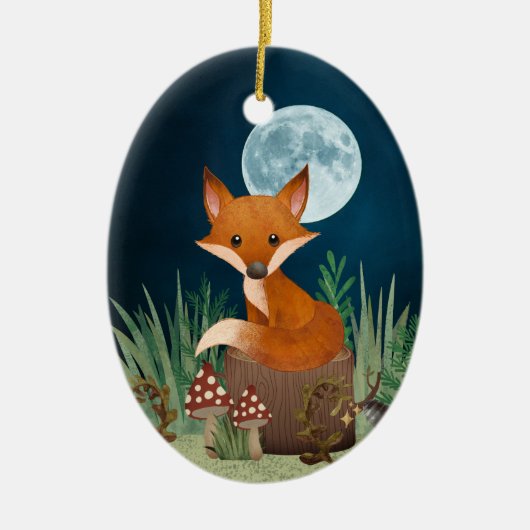 Speciaal gepersonaliseerde Cute Fox en Full Moon K Keramisch Ornament (Voorkant)