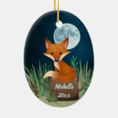 Speciaal gepersonaliseerde Cute Fox en Full Moon K Keramisch Ornament (Achterkant)