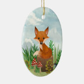 Speciaal gepersonaliseerde Cute Fox op de Kerstmis Keramisch Ornament (Rechts)