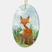 Speciaal gepersonaliseerde Cute Fox op de Kerstmis Keramisch Ornament (Links)